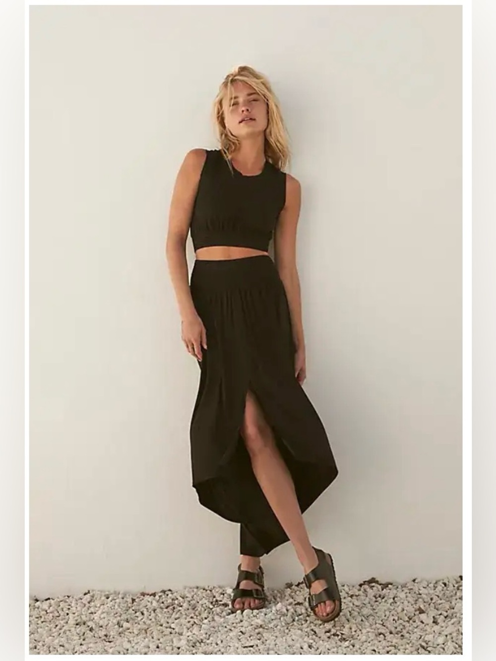 Free People Beach Morningside Black Two-Piece Crop Top Maxi Skirt Set L